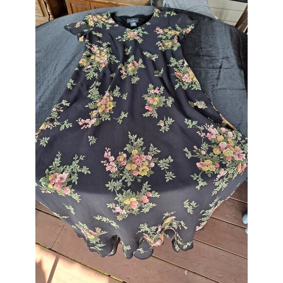 Positive Attitude Vintage Womens Sz 12 Black Pink Floral Polyester Dress - Picture 3 of 4